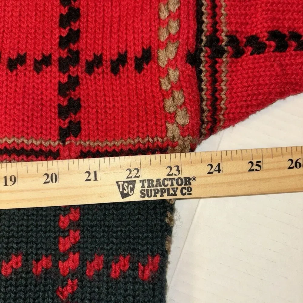 VTG 80s American Eagle Xmas Sweater Mens Large Red Green Black Plaid Chunky Wool